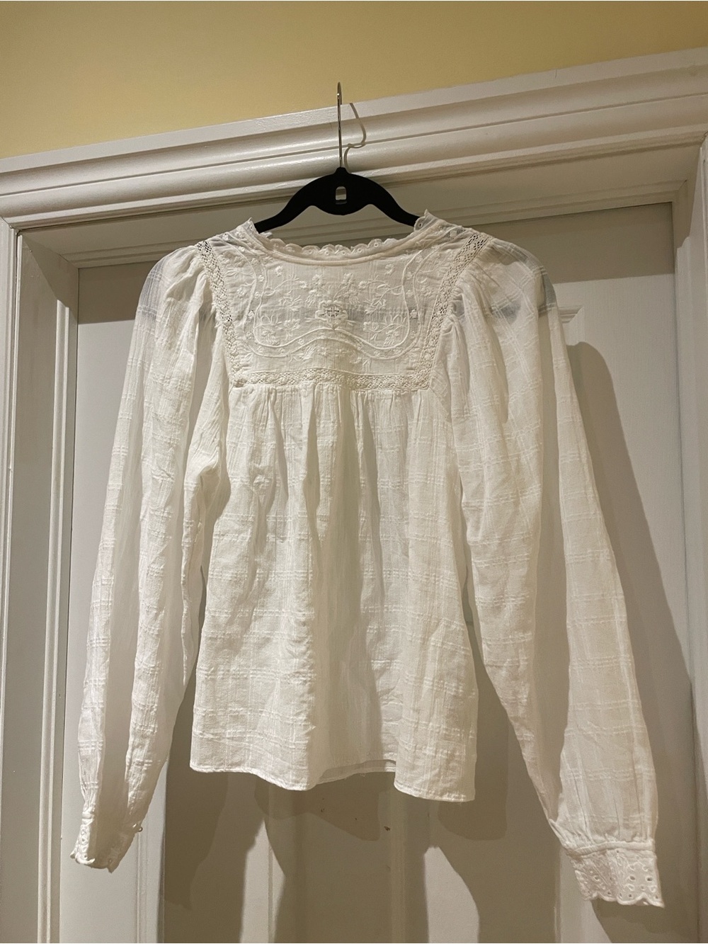 Zara Ecru Embroidered Cotton Blouse XS Romantic Boho Sézane Style